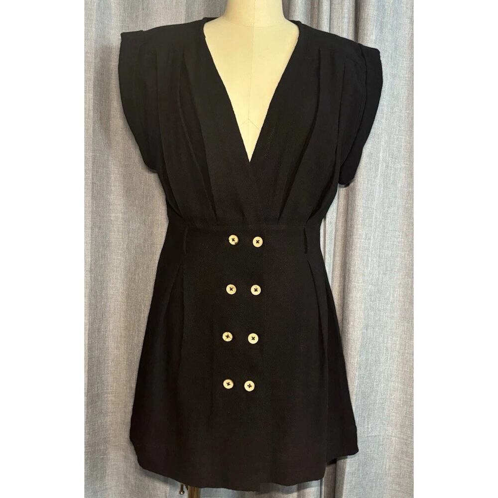 Free People Black Cotton Deep V Neck Open Back Button Size Medium